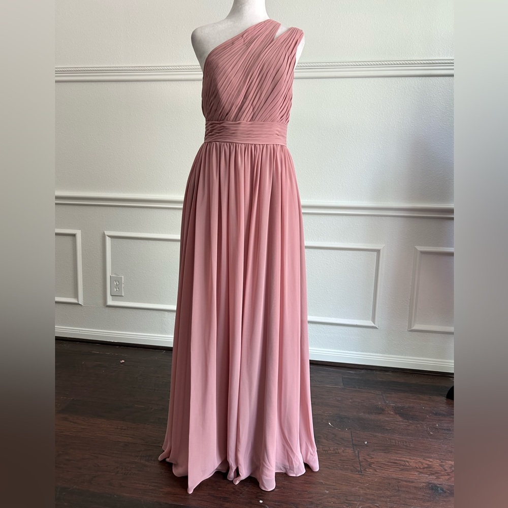 Azazie Pink Ruched One Shoulder Gown